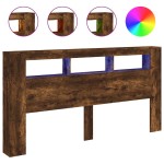 vidaXL Tăblie de pat cu LED, stejar fumuriu, 220x18,5x103,5 cm, lemn