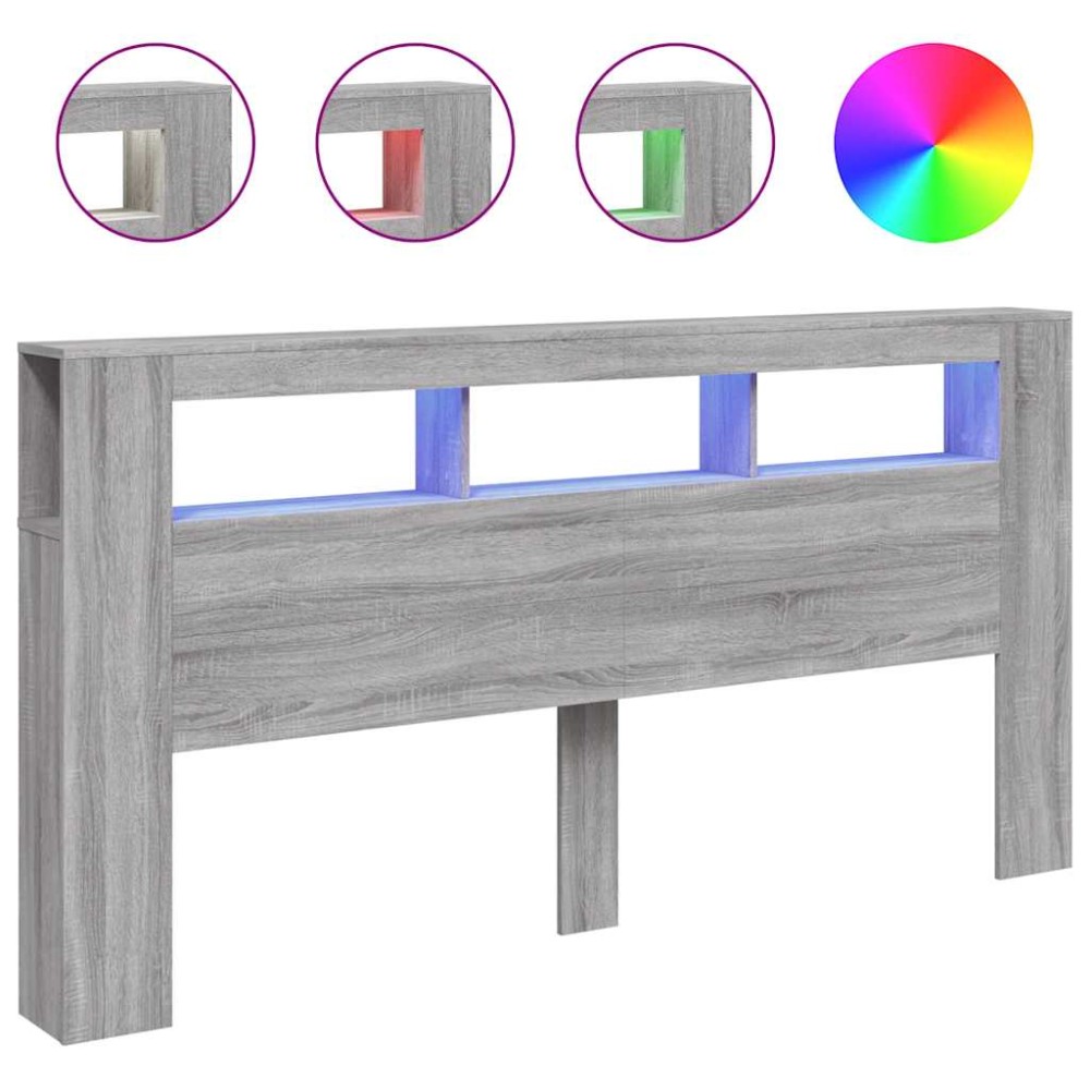 vidaXL Tăblie de pat cu LED gri sonoma 200x18,5x103,5cm lemn prelucrat