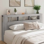 vidaXL Tăblie de pat cu LED gri sonoma 200x18,5x103,5cm lemn prelucrat vidaXL Tăblie de pat cu LED gri sonoma 200x18,5x103,5cm lemn prelucrat