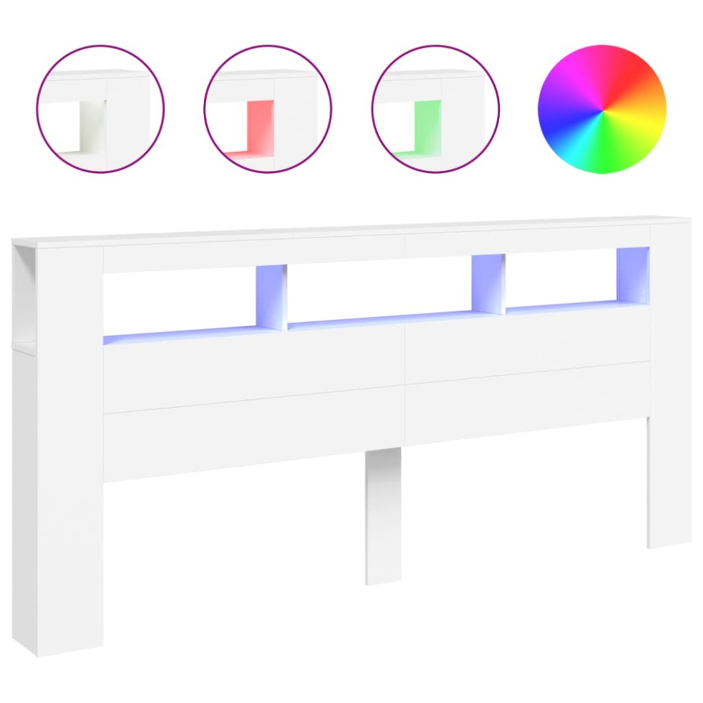 vidaXL Tăblie de pat cu LED, alb, 220x18,5x103,5 cm, lemn