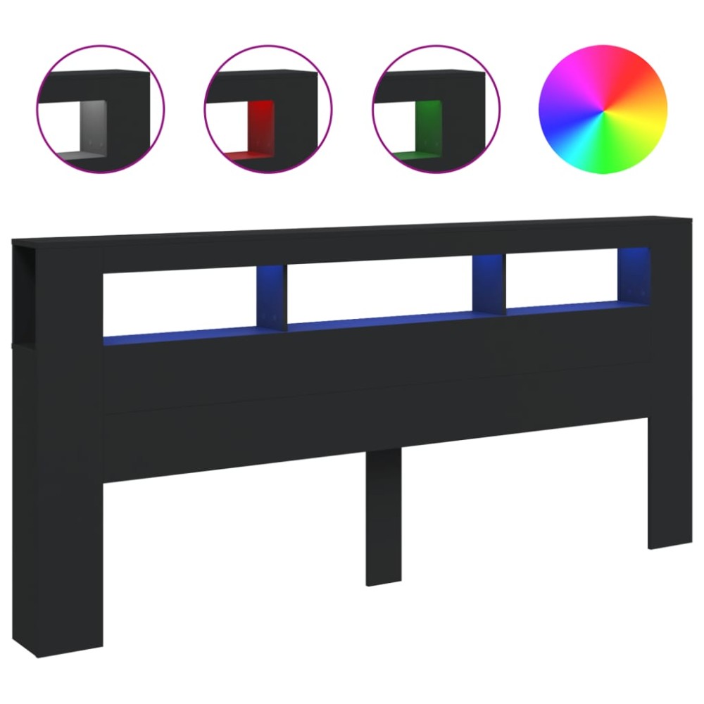 vidaXL Tăblie de pat cu LED, negru, 220x18,5x103,5 cm, lemn