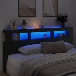 vidaXL Tăblie de pat cu LED, negru, 220x18,5x103,5 cm, lemn vidaXL Tăblie de pat cu LED, negru, 220x18,5x103,5 cm, lemn