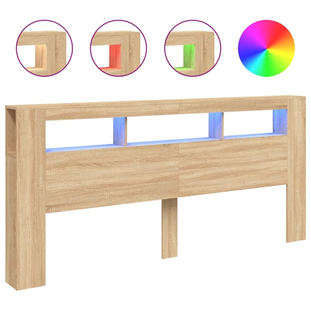 vidaXL Tăblie de pat cu LED, stejar sonoma, 220x18,5x103,5 cm, lemn