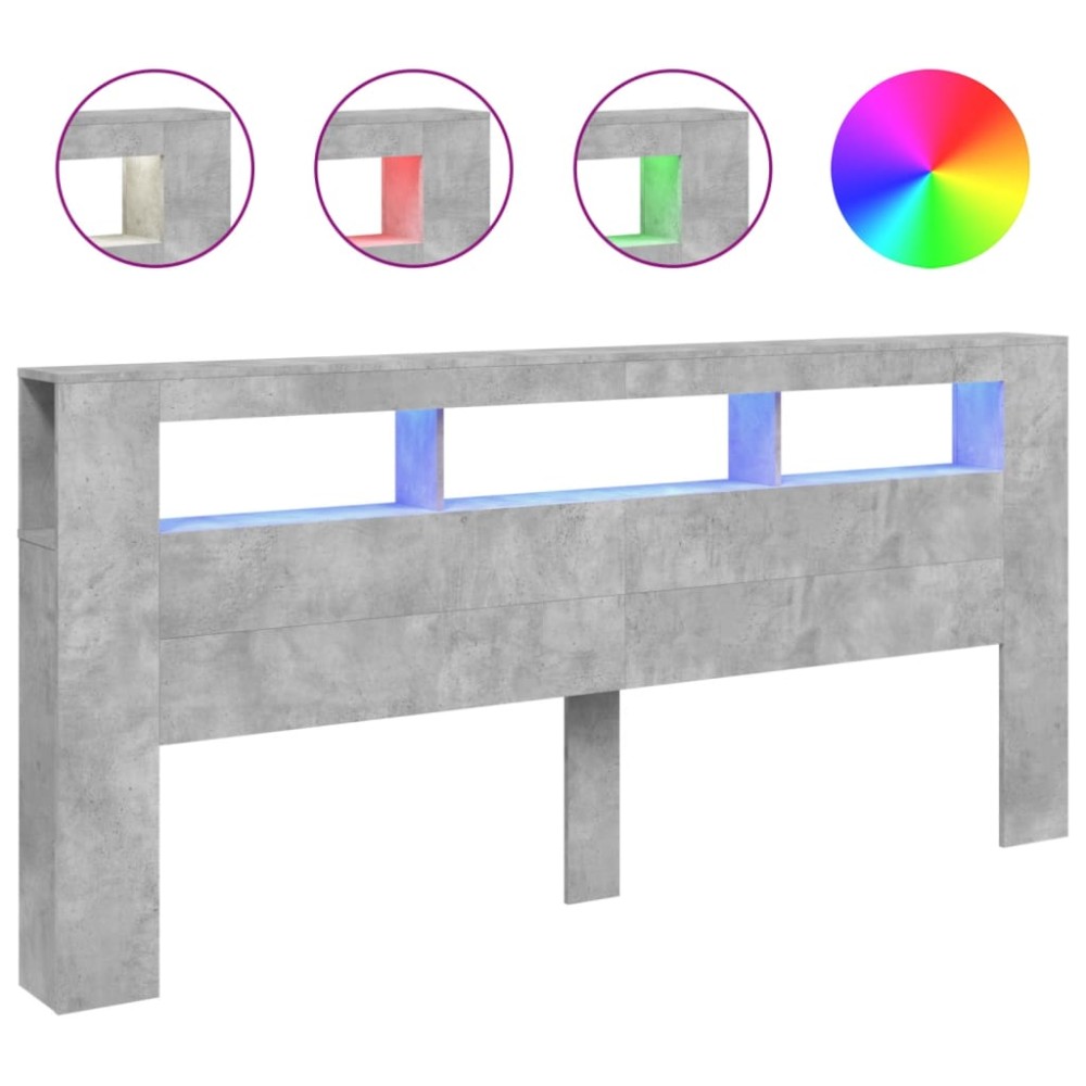 vidaXL Tăblie de pat cu LED, gri beton, 220x18,5x103,5 cm, lemn