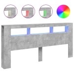 vidaXL Tăblie de pat cu LED, gri beton, 220x18,5x103,5 cm, lemn