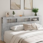 vidaXL Tăblie de pat cu LED, gri beton, 220x18,5x103,5 cm, lemn