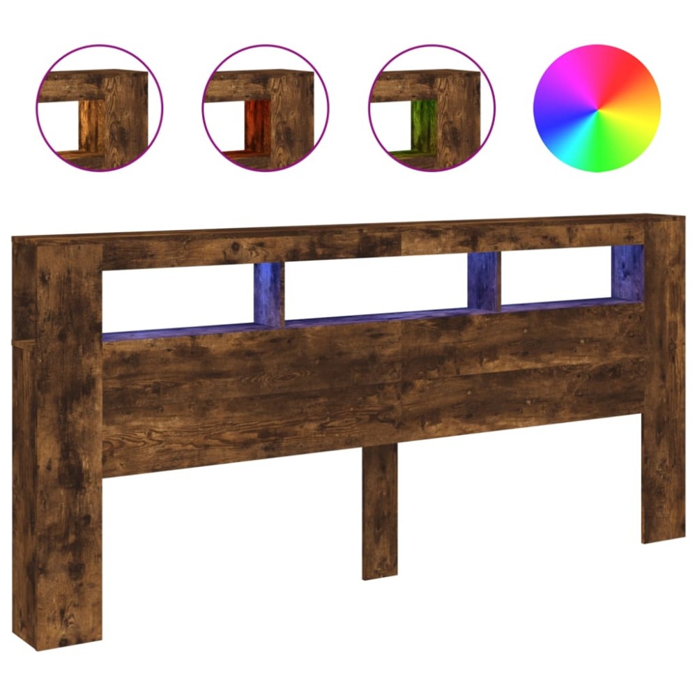 vidaXL Tăblie de pat cu LED, stejar fumuriu, 220x18,5x103,5 cm, lemn