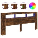 vidaXL Tăblie de pat cu LED, stejar fumuriu, 220x18,5x103,5 cm, lemn