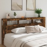 vidaXL Tăblie de pat cu LED, stejar fumuriu, 220x18,5x103,5 cm, lemn
