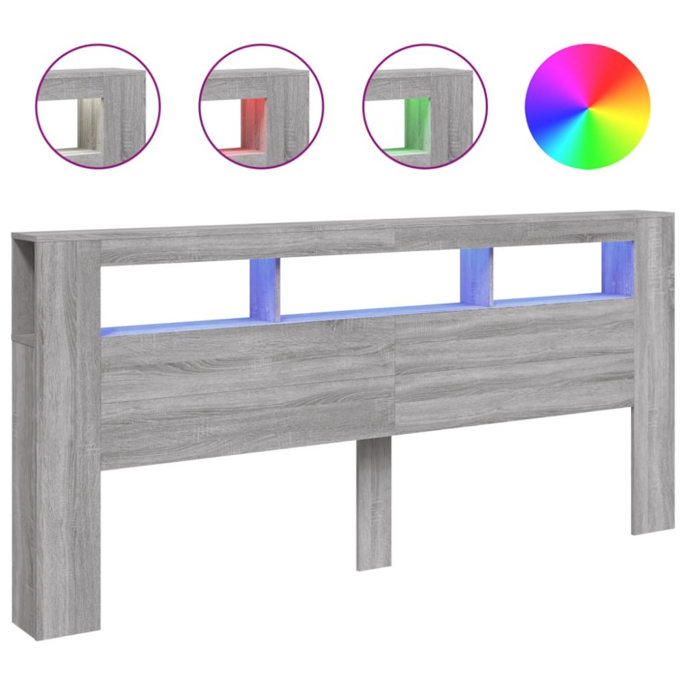 vidaXL Tăblie de pat cu LED, gri sonoma, 220x18,5x103,5 cm, lemn