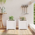vidaXL Jardiniere de grădină, 2 buc., alb, lemn masiv de pin