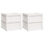 vidaXL Jardiniere de grădină, 2 buc., alb, lemn masiv de pin