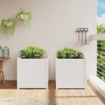 vidaXL Jardiniere de grădină, 2 buc., alb, lemn masiv de pin