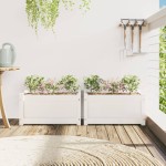 vidaXL Jardiniere de grădină, 2 buc., alb, lemn masiv de pin