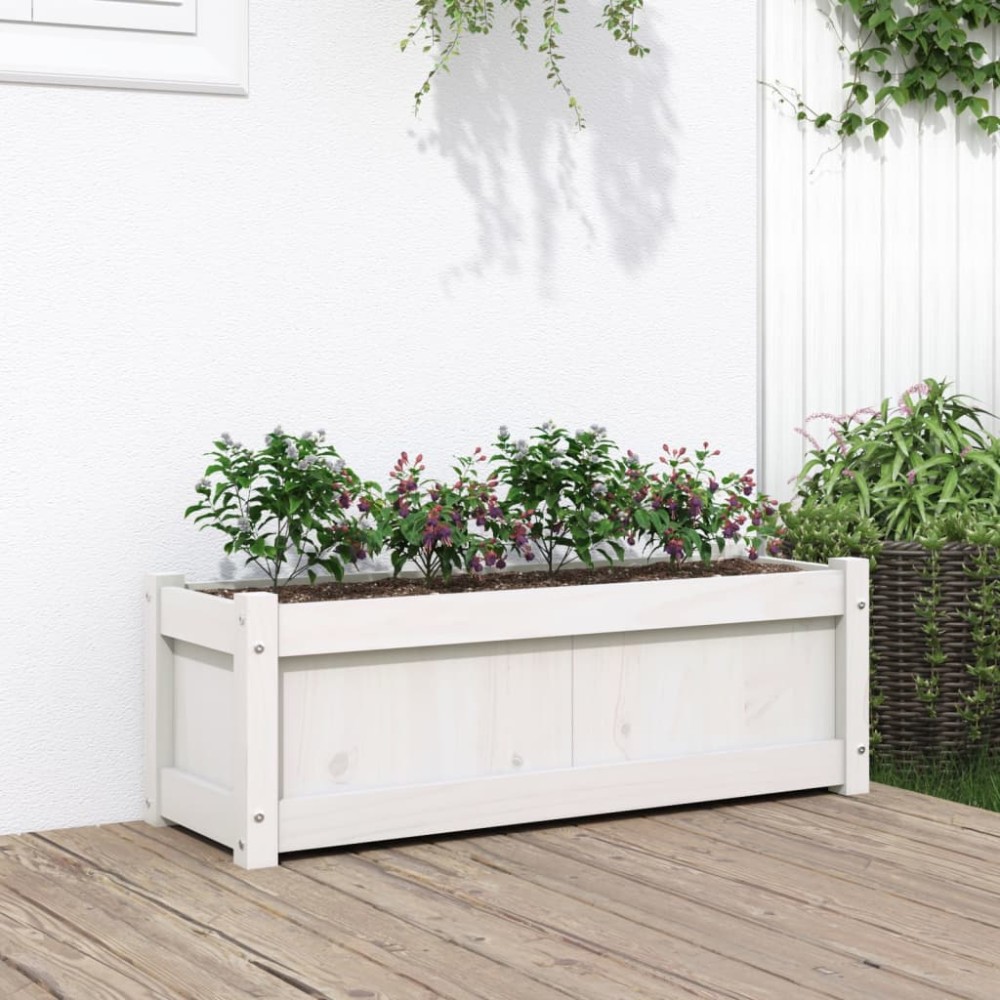 vidaXL Jardinieră de grădină, alb, 90x31x31 cm, lemn masiv de pin