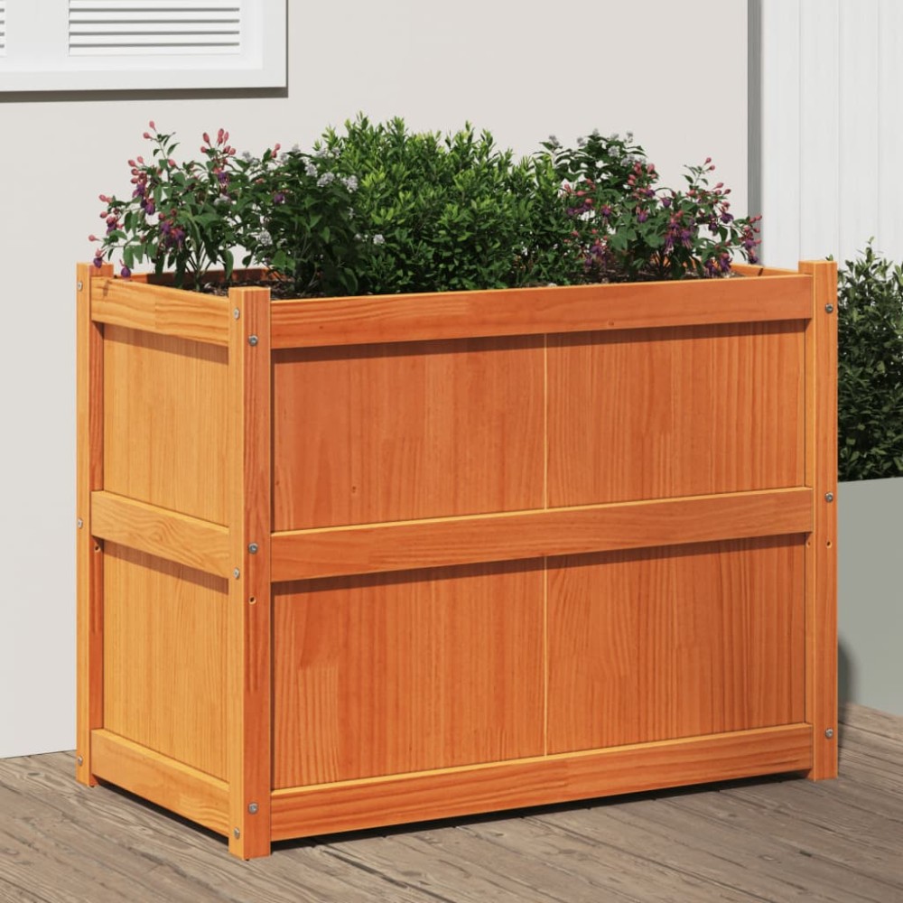 vidaXL Jardinieră de grădină, maro ceruit, 90x50x70 cm, lemn masiv pin