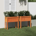 vidaXL Jardiniere grădină cu picioare, 2 buc., maro ceruit, lemn pin vidaXL Jardiniere grădină cu picioare, 2 buc., maro ceruit, lemn pin