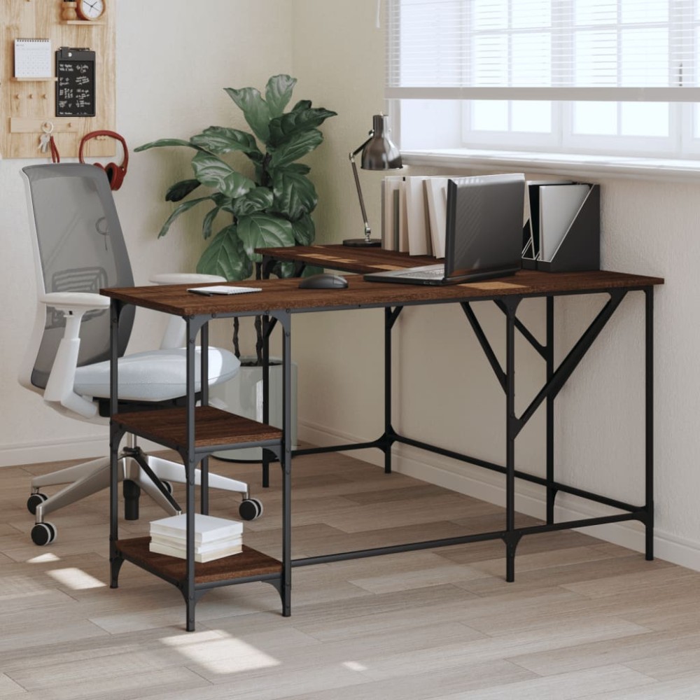 vidaXL Birou, stejar maro, 139x139x75 cm, lemn prelucrat