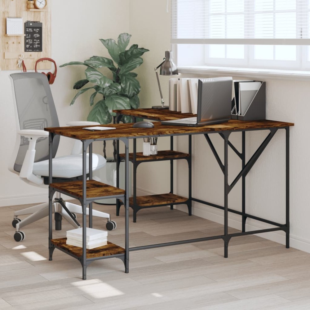 vidaXL Birou, stejar afumat, 139x139x75 cm, lemn prelucrat