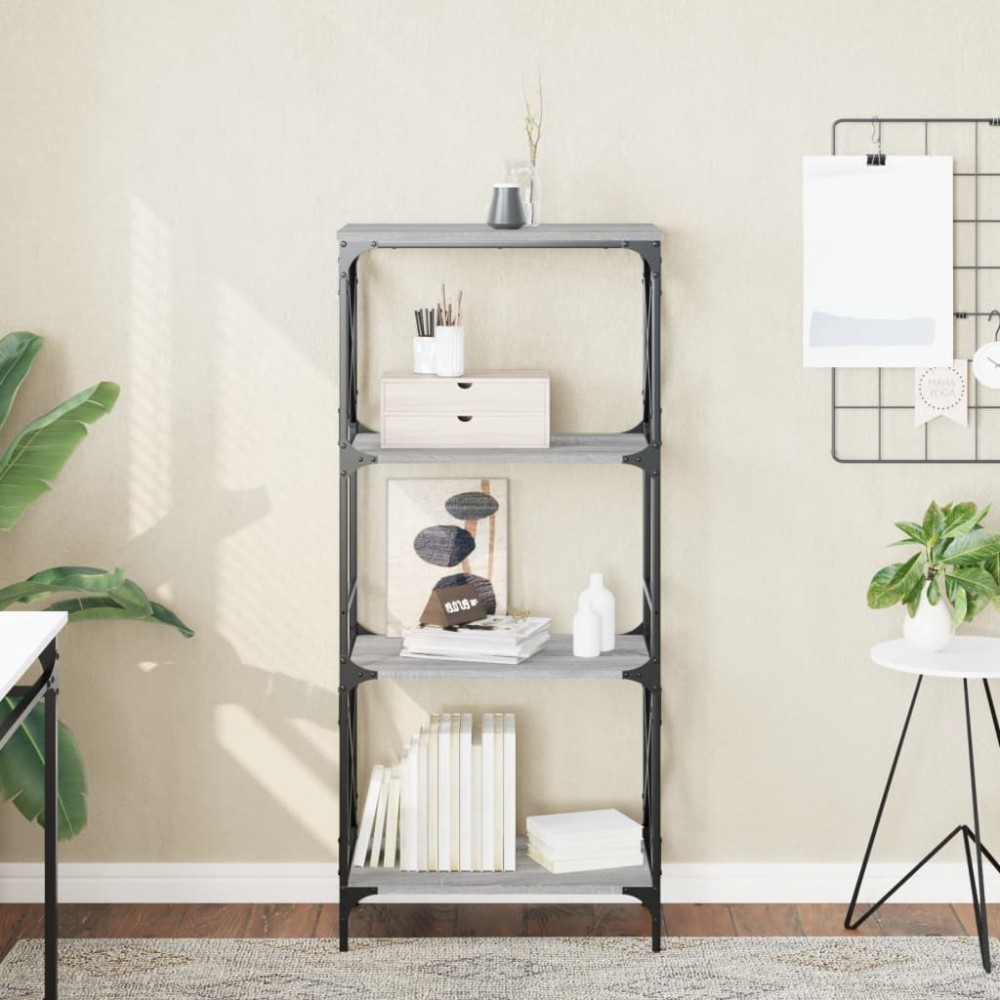 vidaXL Bibliotecă cu 4 niveluri gri sonoma 59x35x132 cm lemn prelucrat