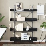 vidaXL Bibliotecă cu 4 niveluri, negru, 100x33x145,5 cm lemn prelucrat vidaXL Bibliotecă cu 4 niveluri, negru, 100x33x145,5 cm lemn prelucrat