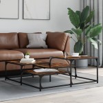 vidaXL Măsuță de cafea stejar fumuriu 107x107x40 cm din lemn prelucrat vidaXL Măsuță de cafea stejar fumuriu 107x107x40 cm din lemn prelucrat