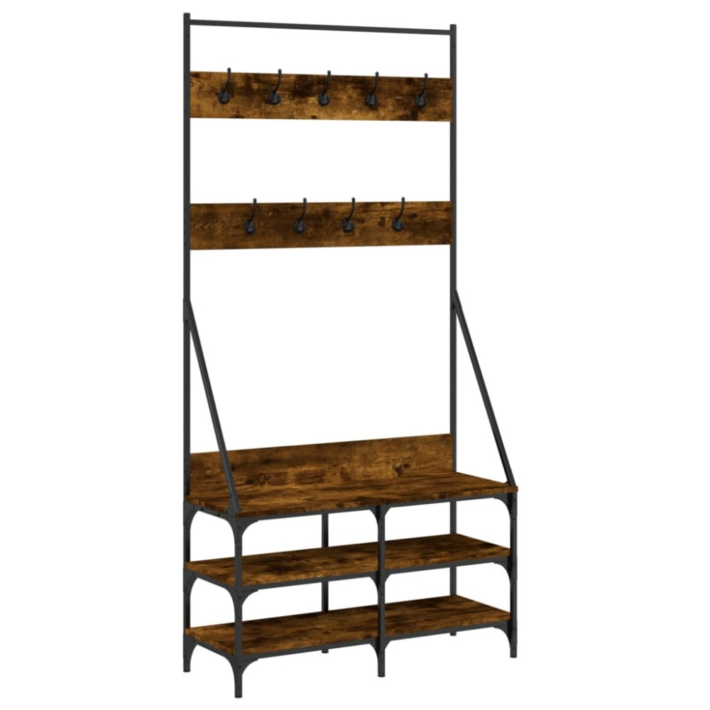vidaXL Suport de haine cu raft de pantofi stejar fumuriu, 90x34x184 cm