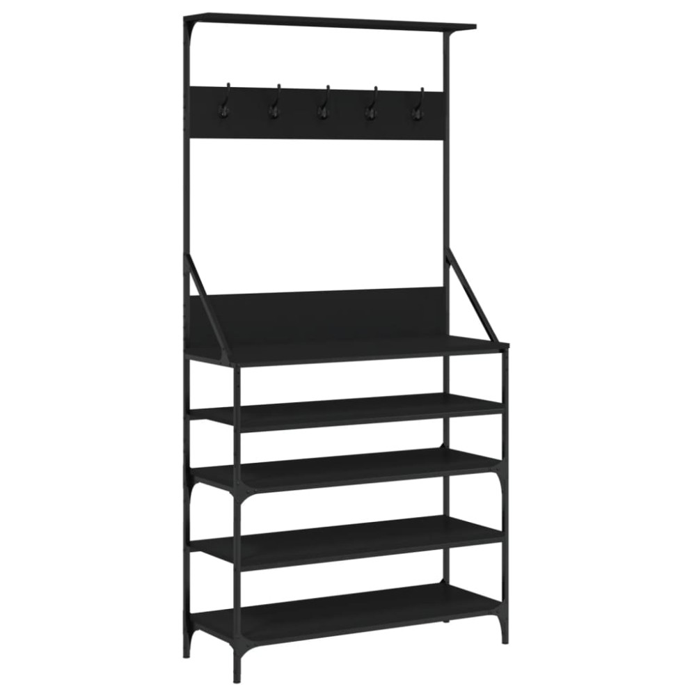 vidaXL Suport de haine cu raft de pantofi, negru, 90x34x184 cm