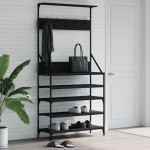 vidaXL Suport de haine cu raft de pantofi, negru, 90x34x184 cm vidaXL Suport de haine cu raft de pantofi, negru, 90x34x184 cm