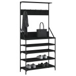 vidaXL Suport de haine cu raft de pantofi, negru, 90x34x184 cm vidaXL Suport de haine cu raft de pantofi, negru, 90x34x184 cm