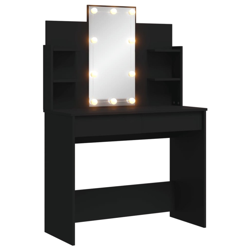 vidaXL Masă de toaletă cu LED-uri, negru, 96x40x142 cm