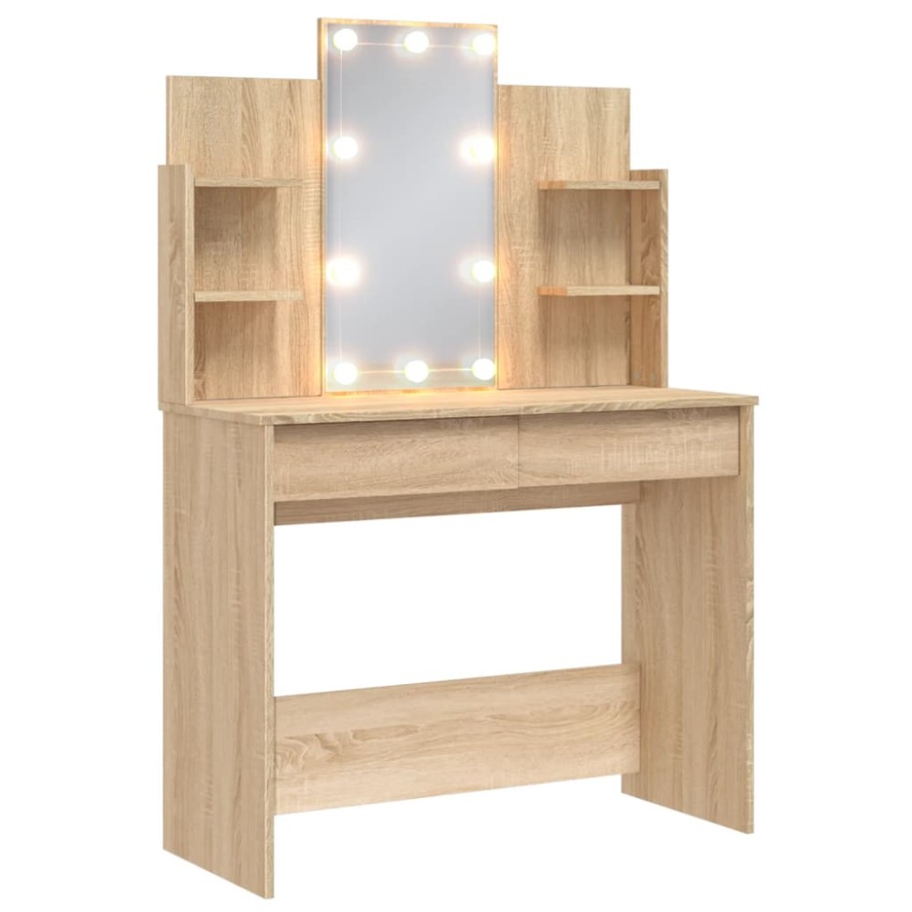 vidaXL Masă de toaletă cu LED-uri, stejar sonoma, 96x40x142 cm