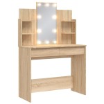 vidaXL Masă de toaletă cu LED-uri, stejar sonoma, 96x40x142 cm vidaXL Masă de toaletă cu LED-uri, stejar sonoma, 96x40x142 cm