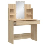 vidaXL Masă de toaletă cu LED-uri, stejar sonoma, 96x40x142 cm vidaXL Masă de toaletă cu LED-uri, stejar sonoma, 96x40x142 cm