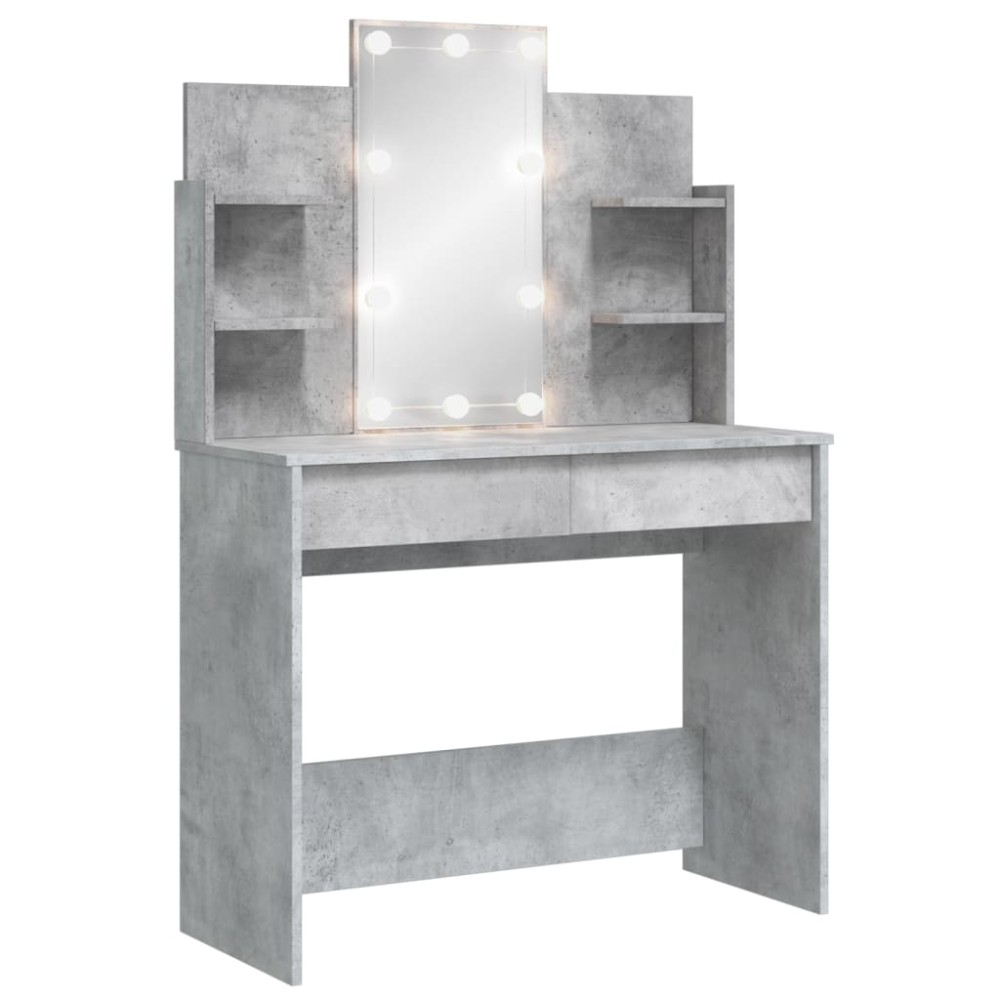 vidaXL Masă de toaletă cu LED-uri, gri beton, 96x40x142 cm