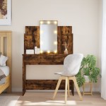 vidaXL Masă de toaletă cu LED-uri, stejar fumuriu, 96x40x142 cm vidaXL Masă de toaletă cu LED-uri, stejar fumuriu, 96x40x142 cm