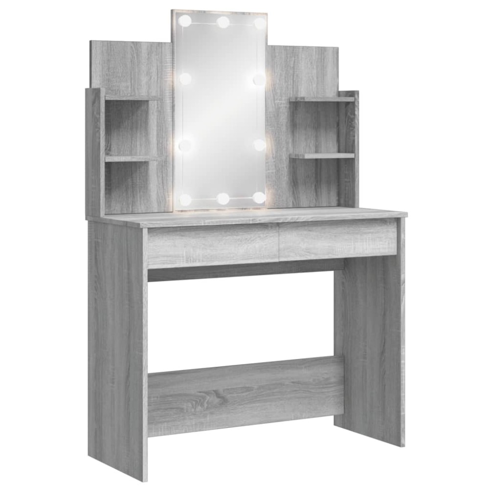 vidaXL Masă de toaletă cu LED-uri, gri sonoma, 96x40x142 cm