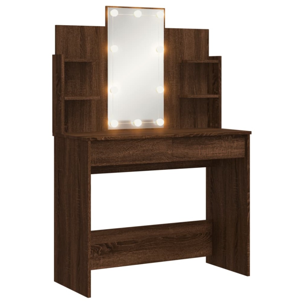 vidaXL Masă de toaletă cu LED-uri, stejar maro, 96x40x142 cm
