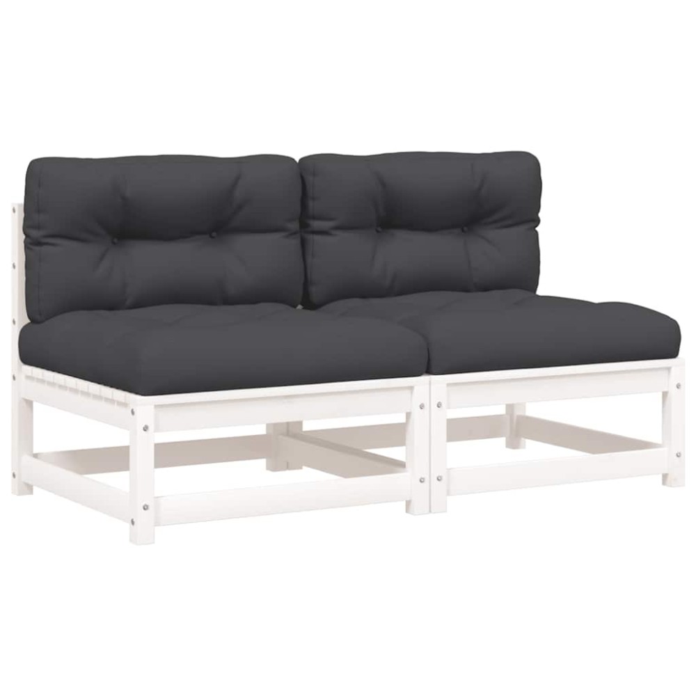 vidaXL Canapele de grădină fără cotiere, cu perne, 2 buc., alb