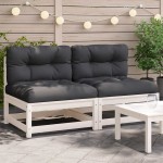 vidaXL Canapele de grădină fără cotiere, cu perne, 2 buc., alb vidaXL Canapele de grădină fără cotiere, cu perne, 2 buc., alb