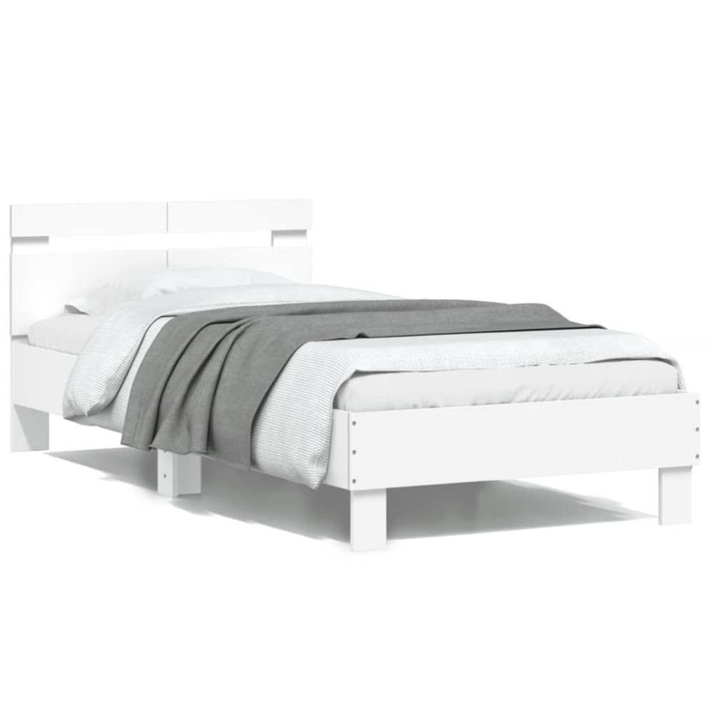 vidaXL Cadru de pat cu tăblie, alb, 100x200 cm, lemn prelucrat
