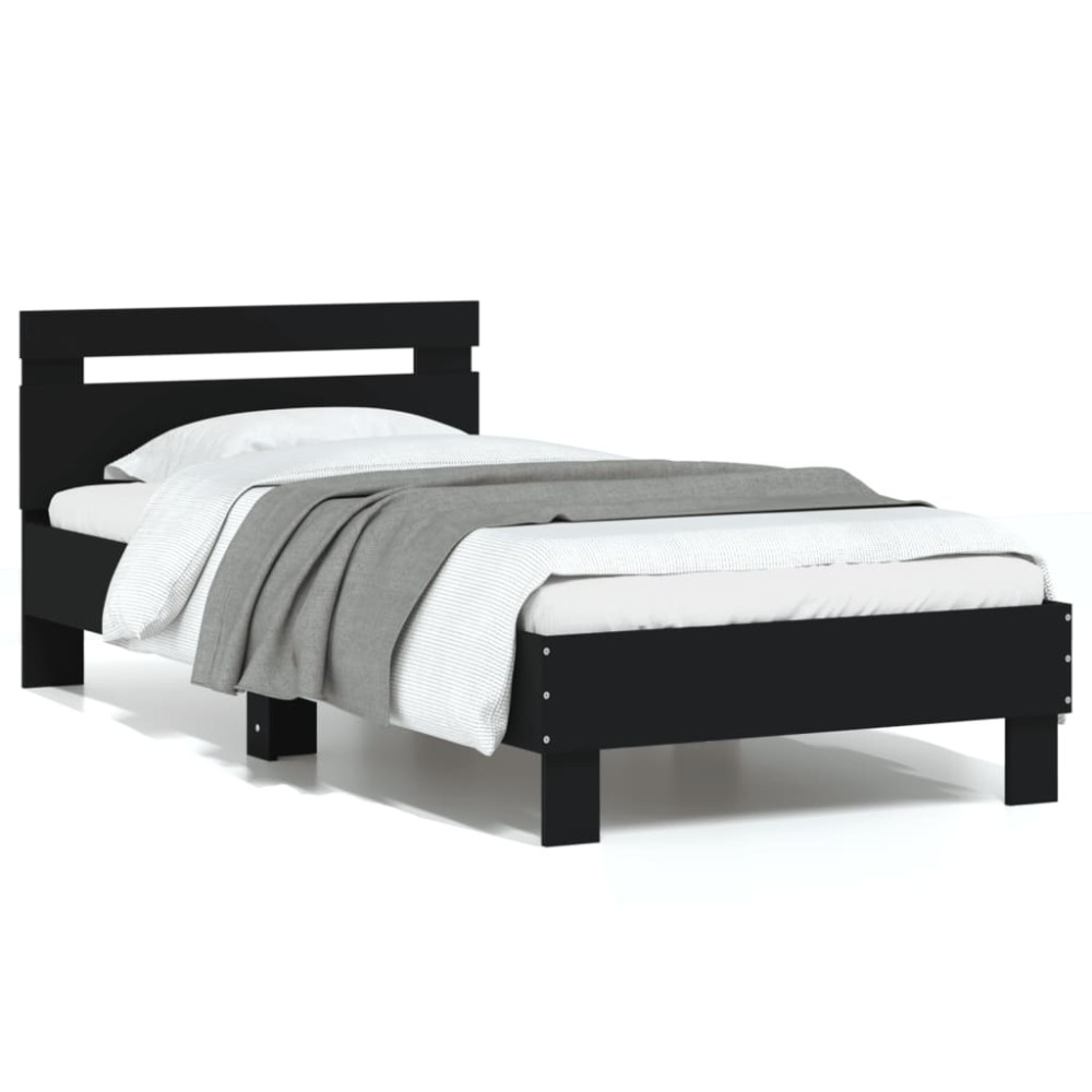vidaXL Cadru de pat cu tăblie, negru, 75x190 cm, lemn prelucrat