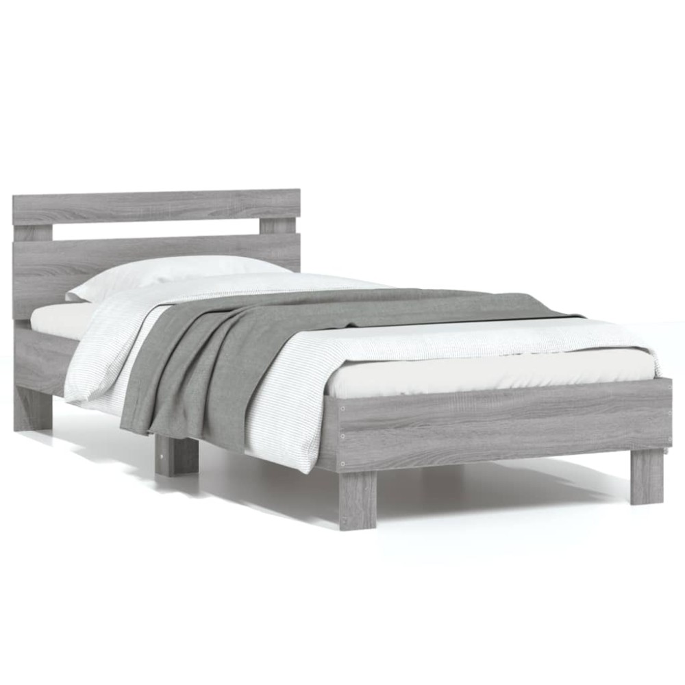 vidaXL Cadru de pat cu tăblie gri sonoma 75x190 cm lemn prelucrat