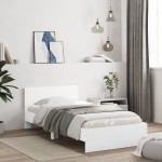 vidaXL Cadru de pat cu tăblie, alb, 100x200 cm, lemn prelucrat vidaXL Cadru de pat cu tăblie, alb, 100x200 cm, lemn prelucrat