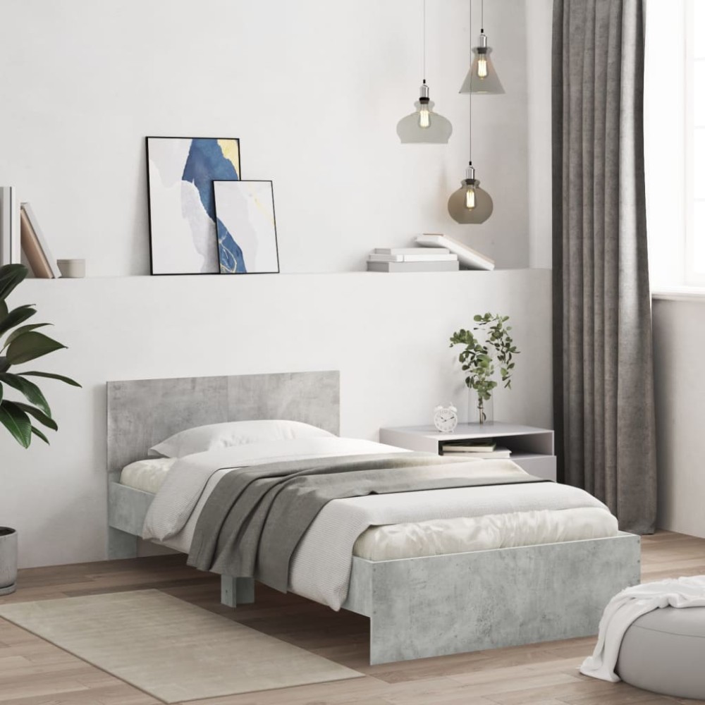 vidaXL Cadru de pat cu tăblie gri beton 100x200 cm lemn prelucrat