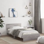 vidaXL Cadru de pat cu tăblie gri sonoma 100x200 cm lemn prelucrat vidaXL Cadru de pat cu tăblie gri sonoma 100x200 cm lemn prelucrat