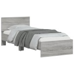 vidaXL Cadru de pat cu tăblie, gri sonoma, 90x200 cm, lemn prelucrat vidaXL Cadru de pat cu tăblie, gri sonoma, 90x200 cm, lemn prelucrat