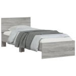 vidaXL Cadru de pat cu tăblie, gri sonoma, 90x190 cm, lemn prelucrat vidaXL Cadru de pat cu tăblie, gri sonoma, 90x190 cm, lemn prelucrat