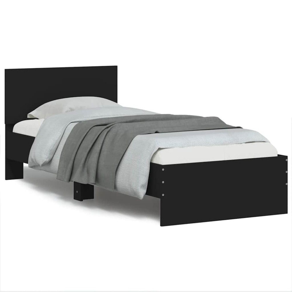 vidaXL Cadru de pat cu tăblie, negru, 75x190 cm, lemn prelucrat
