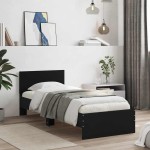 vidaXL Cadru de pat cu tăblie, negru, 75x190 cm, lemn prelucrat vidaXL Cadru de pat cu tăblie, negru, 75x190 cm, lemn prelucrat